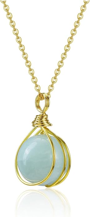 Jovivi Healing Crystal Stone Pendant Necklace Gold Wire Wrapped 16mm Natural Round Gemstone Ball Crystal Necklace for Women Men Reiki Quartz Jewelry