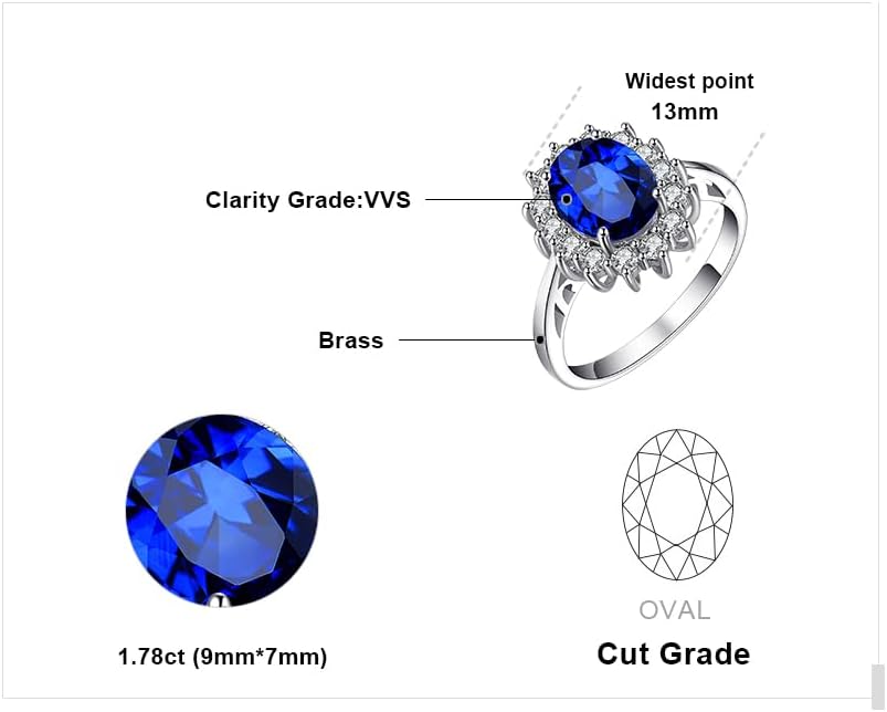 JewelryPalace Princess Diana Kate Middleton Class Gemstone Birthstone Sapphire Halo Engagement Rings for Women, Anniversary 14K White Yellow Rose Gold Plated 925 Sterling Silver Promise Rings for Her