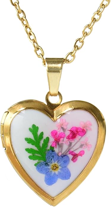 Heart Locket Necklace That Holds Pictures Pressed Flower Photo Locket Pendant Necklace for Girl Women Gift for Her