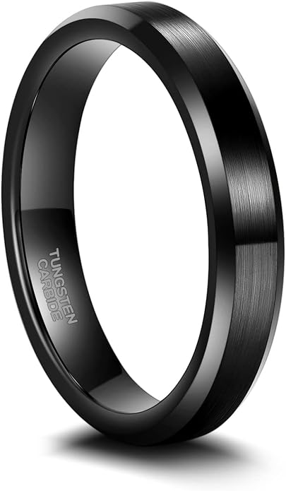 Greenpod 4mm 6mm Tungsten Carbide Ring for Men Women Beveled Edge Brushed Silver/Black/24K Gold Plated Wedding Band Comfort Fit Size 4-13