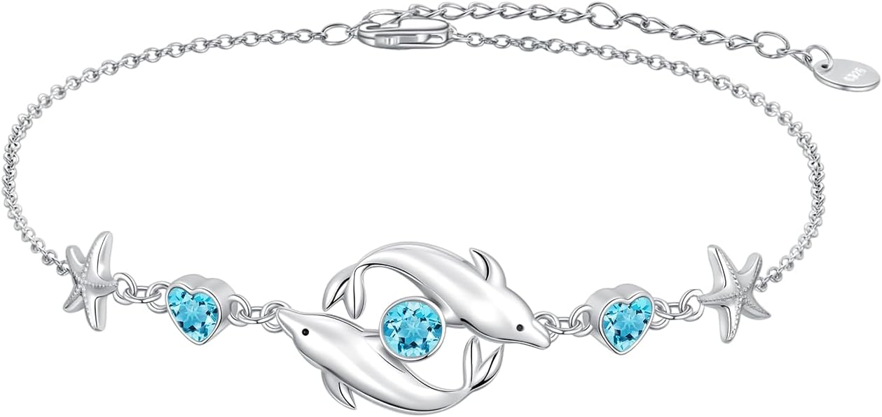 Sea Turtle/Dolphin/Starfish/Seashell/Compass Bracelet for Women 925 Sterling Silver Ocean Wave Anklet Summer Hawaiian Jewelry Gift for Her