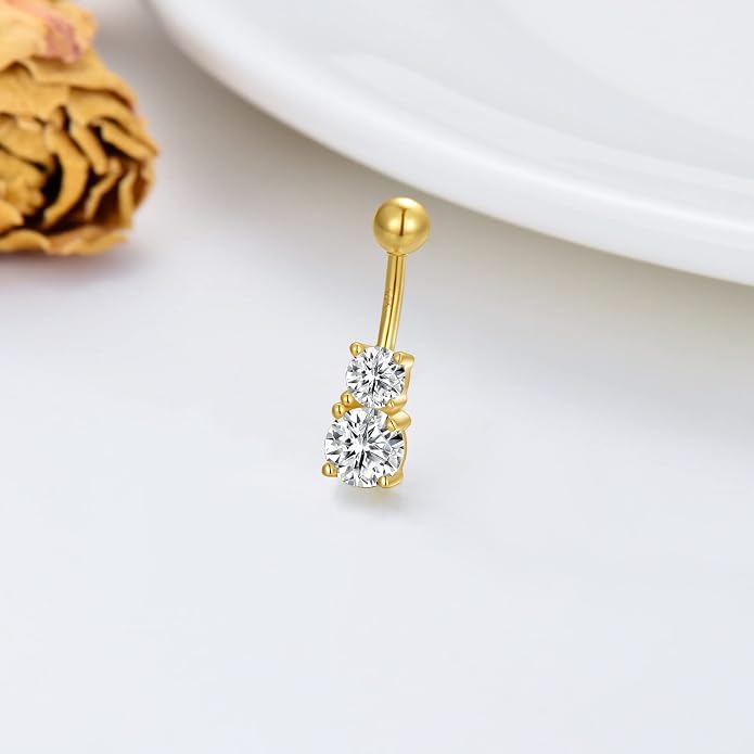 Solid 14K Gold Belly Button Rings for Women 14G 16G Clear CZ/Opal Navel Rings Gold Dangle Belly Button Piercing Jewelry Gift for Women