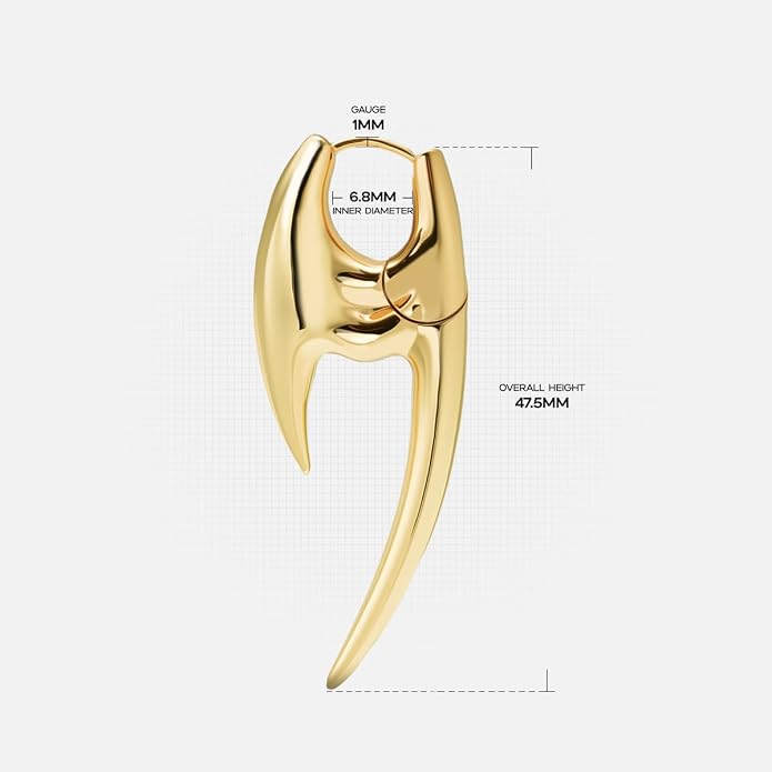 PUNKYOUTH Sharp Line Fluid Curve Earrings 18G 1mm Piercing Jewelry Edgy Minimalist Modern Claw Spike Huggie Hoop Dangle Drop For Women Men Polished Statement Everyday Wear Fashion Accessories
