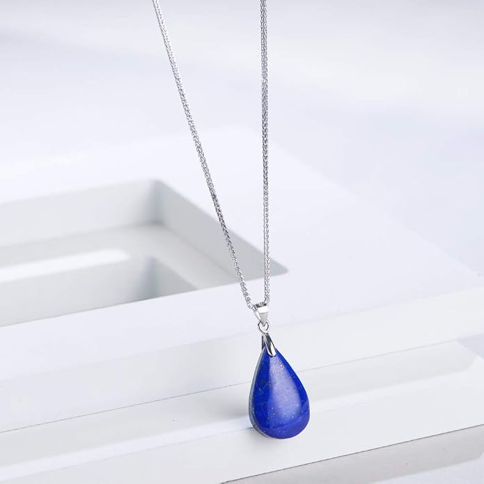 iSTONE 925 Sterling Silver Natural Crytral for Womens Pendant Necklace, Gemstone Birthstone with 17.8" Silver Chain Ladies