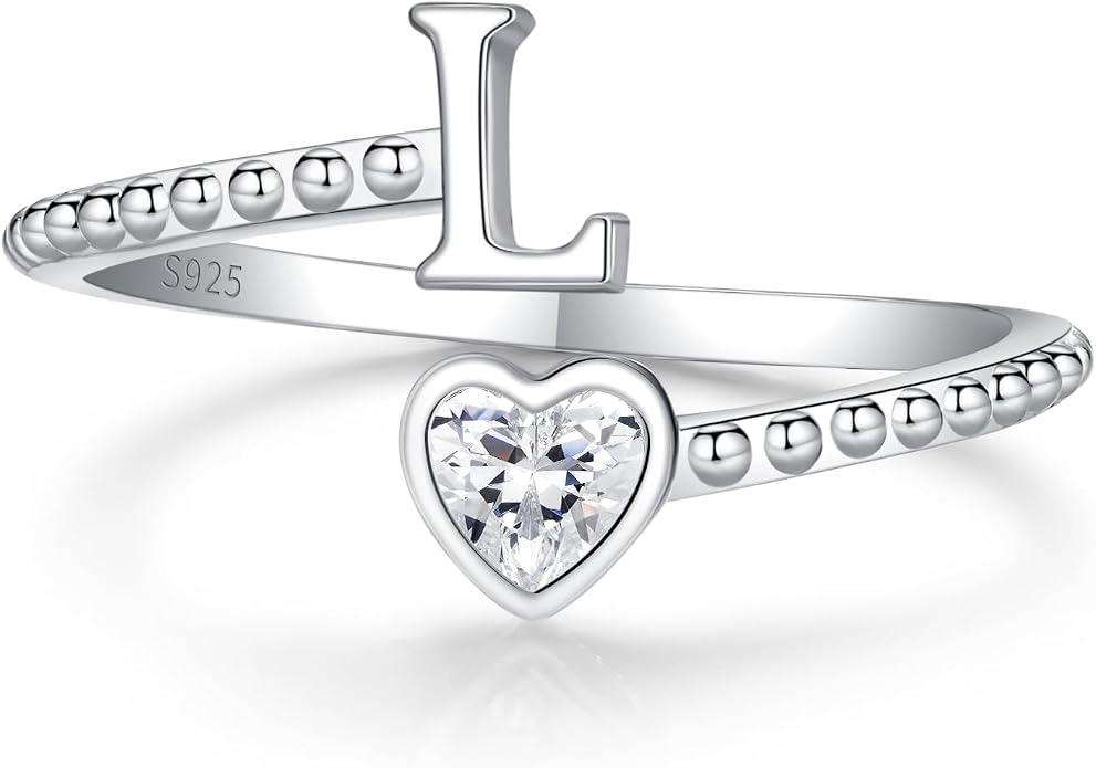 Step Forward 925 Sterling Silver Adjustable Initial Ring for Women | Non Tarnish Letter Rings for Lady | Alphabet Heart Thumb Rings | Capital Letter Jewelry Gifts
