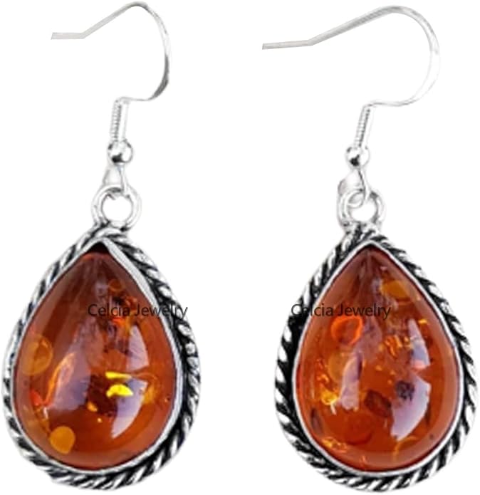 Pure 925 Sterling Silver Dangle Drop Earrings for Women, Pear Gemstone Handcrafted Earrings for Women & Girl ('Amethyst)