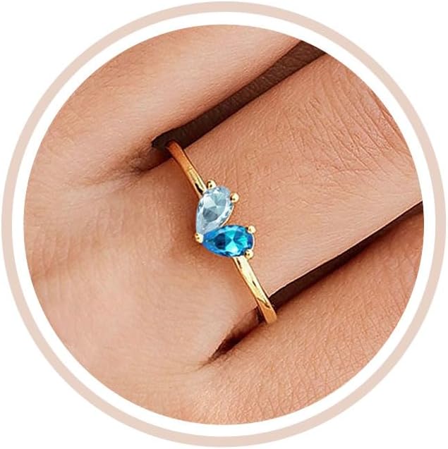 Mothers Day Gifts Gold Heart Birthstone Rings for Women Non Tarnish Stackable Pinky Ring Dainty 14K Gold Plated CZ Gemstone Ring Wedding Promise Ring Birthday Jewelry Gift for Mom
