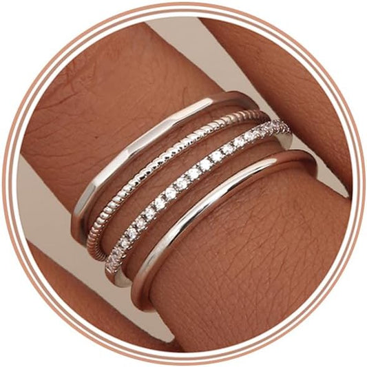 MILACOLATO 14K Gold Plated 1.3mm Thin Stackable Rings for Women - Minimalist Non Tarnish Half Cubic Zirconia Band Rings - Dainty Trendy Statement Stacking Rings Set Size 5-10