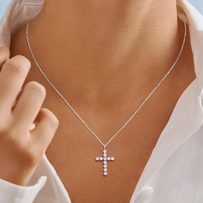 Sterling Silver Cross Necklace for Women Birthstone Religious Jewelry