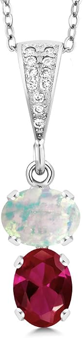 Gem Stone King 2-Stone Gemstone Birthstone Pendant Necklace for Women in 925 Sterling Silver | Oval 8x6MM | 18 Inch Silver Chain | Fine Jewelry for Her Mom Wife