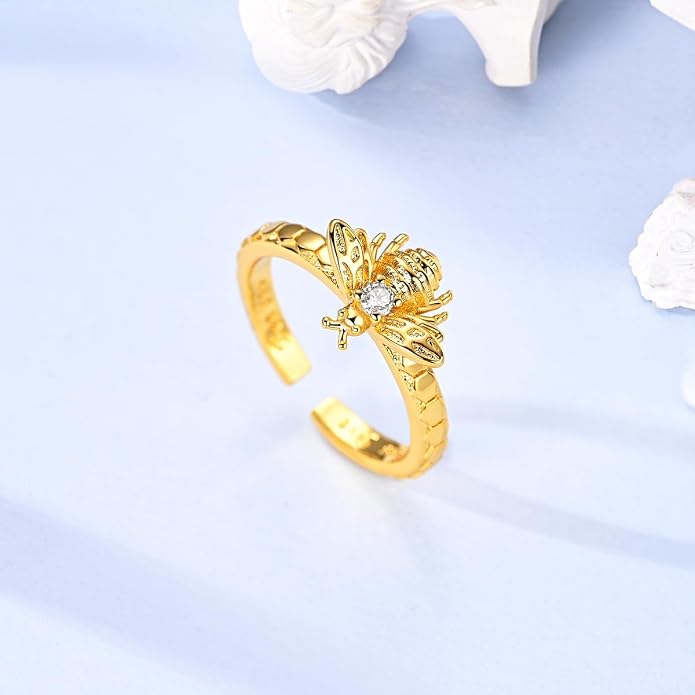 925 Sterling Silver Adjustable Open Rings for Women with Snake, Evil Eye or Bee Designs, Dainty Stackable Thumb Finger Rings, Gold Silver Ring Jewelry Gift for Mujer, Size 6-9