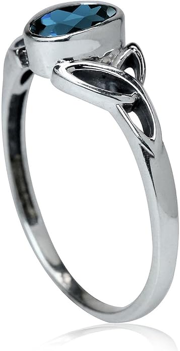 Silvershake 7x5MM Oval Shape Birthstone Gemstone White Gold Plated or 18K Yellow Gold Plated 925 Sterling Silver Triquetra Trinity Celtic Knot Solitaire Ring Jewelry for Women