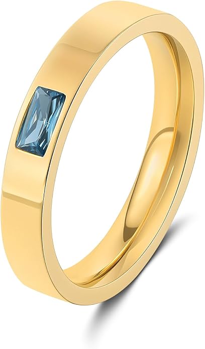 Birthstone Rings for Women 14K Gold Plated Stackable Band Non Tarnish Gold Rings Hypoallergenic Anniversary Mother's Day Christmas Gift for Her