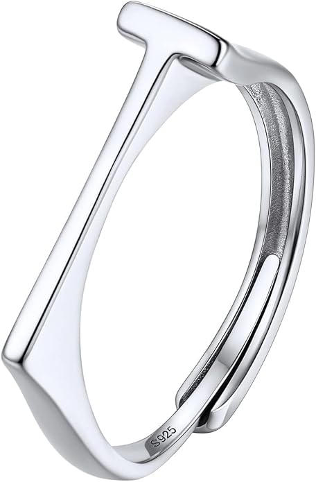 SILVERCUTE 925 Sterling Silver Initial Rings for Women,Adjustable Capital Letter Ring Hypoallergenic,Minimalist 925 Silver Rings for Mother Daughter
