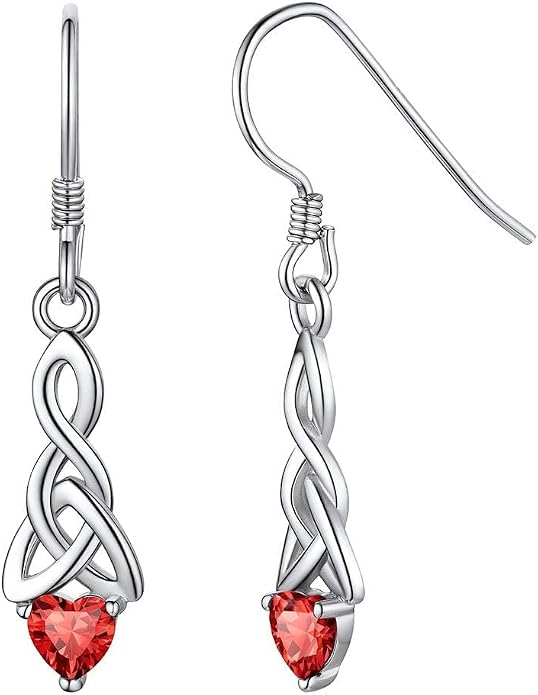 ChicSilver Sparkling Heart Birthstone 925 Sterling Silver Celtic Knot Dangle Hook Earrings (with Gift Box)
