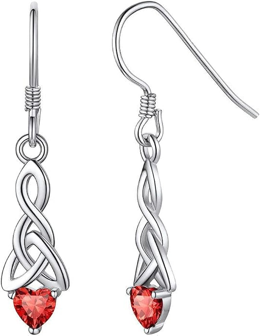 ChicSilver Sparkling Heart Birthstone 925 Sterling Silver Celtic Knot Dangle Hook Earrings (with Gift Box)