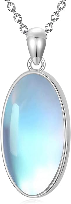 925 Sterling Silver Oval Moonstone/Turquoise Pendant Necklace, Dainty Necklace Jewelry Gifts for Women, with 18+2inch Chain