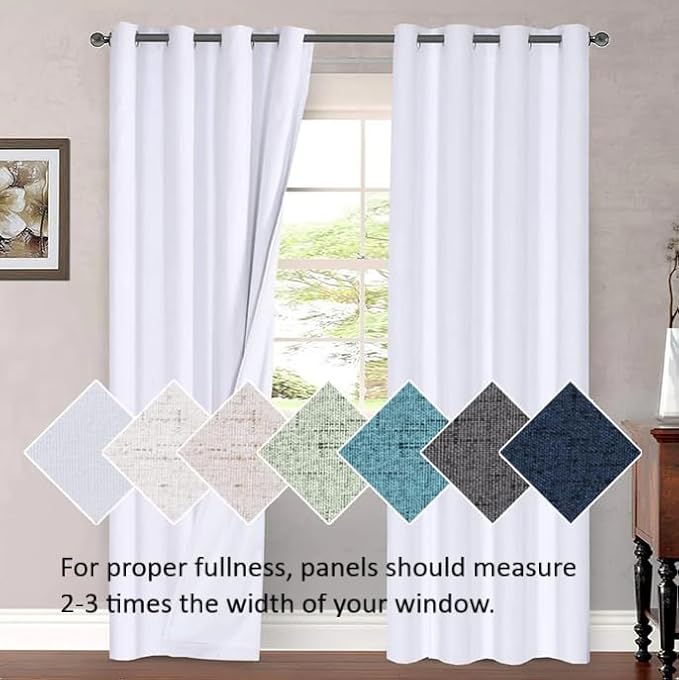 H.VERSAILTEX Linen Blackout Curtains 96 Inches Long, 100% Absolutely Blackout Thermal Insulated Textured Linen Look Curtain Draperies for Living Room with White Liner, 2 Panels, Dove Gray