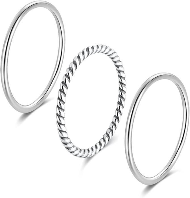 925 Sterling Silver Knuckle Rings for Women Minimalist Thin Stacking Rings Set 3PCS Midi Pinky Ring Size 2.5-8.5