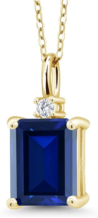 Gem Stone King 925 Sterling Silver Gemstone Birthstone Pendant Necklace for Women | Emerald Cut 10X8MM and Round 2MM | With 18 Inch Chain | Fine Jewelry for Her Mom Wife