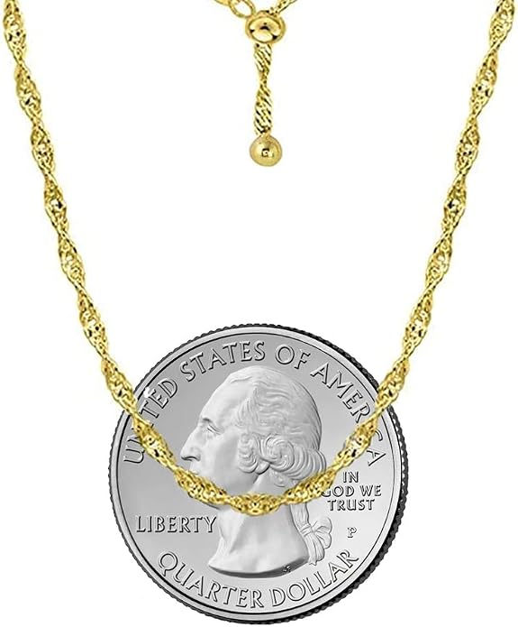 Savlano 925 Sterling Silver Italian Solid 1.5MM Singapore Twist Adjustable Bolo 14-24 Inch Chain Necklace For Women - Made in Italy Comes With a Gift Box