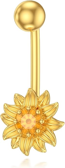 Sunflower Belly Button Ring 925 Sterling Silver 18K Gold Plated Natural Citrine Sunflower Navel Piercing Nail Jewelry Gifts for Women