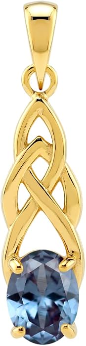 Silvershake 8X6mm Oval Shape Birthstone Gemstone Antique Finishing or Yellow Gold Plated 925 Sterling Silver Celtic Knot Weave Solitaire Pendant or Pendant with 18 Inch Chain Necklace Jewelry for Women