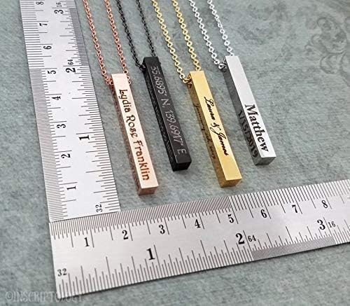 Personalized 4 Sided Vertical Bar Necklace Custom Text Engraved 3D Bar Pendant Stainless Steel Coordinate Jewelry for Couples