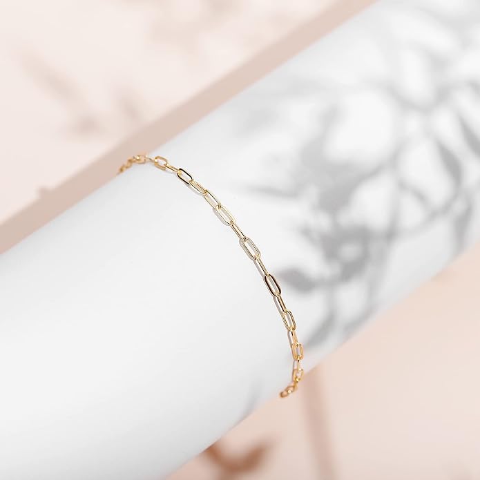 PAVOI 14K Gold Plated Chain Anklets for Women - Minimalist Link Chain Ankle Bracelet - Dainty Gold Anklets for Women - Trendy Summer Beach Jewelry Gifts - Snake, Figaro, Mariner, Paperclip, Beaded