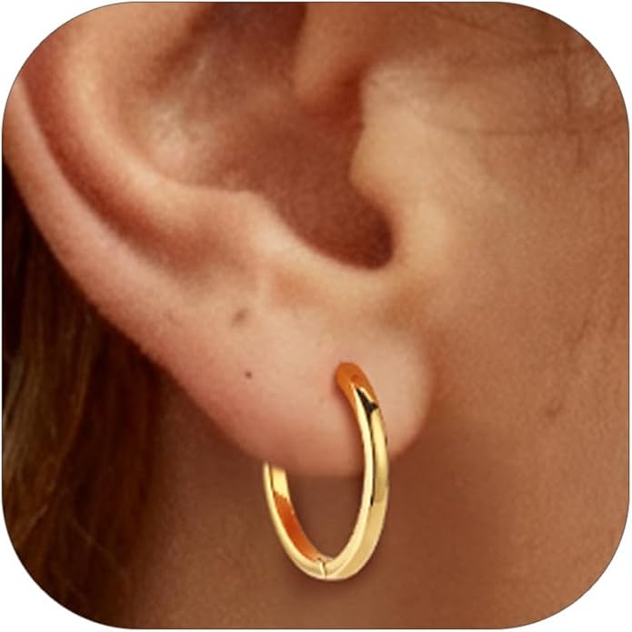 PROSTEEL Hoop Earrings for Women, Huggie Hoop with 925 Sterling Silver Post, 8/10/12/14/16/18/20mm Small Huggie Hoops, 14K Gold Plated/Silver/Black/Rose Gold Hypoallergenic Earrings Jewelry