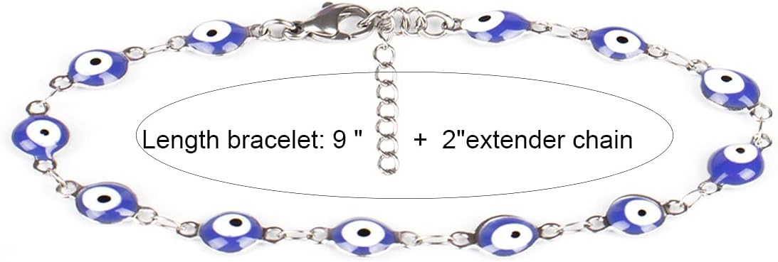 2 Pcs Evil Eye Anklet Bracelets for Women Men,18K Gold Plated Stainless Steel, Handmade Adjustable Amulet, Evil Eyes Jewelry for Family Best Friends