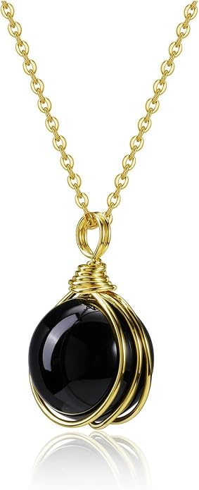 Jovivi Healing Crystal Stone Pendant Necklace Gold Wire Wrapped 16mm Natural Round Gemstone Ball Crystal Necklace for Women Men Reiki Quartz Jewelry