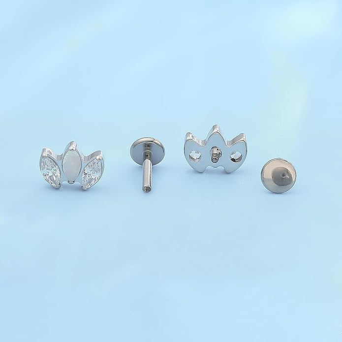 Limerencia 2Pcs 18g Titanium Internally Threaded Tragus Piercing Jewelry Nose Studs Flat Back Earrings Labret, Lip, Helix, Cartilage, Conch, Medusa Piercing for Women Men Sensitive Ears