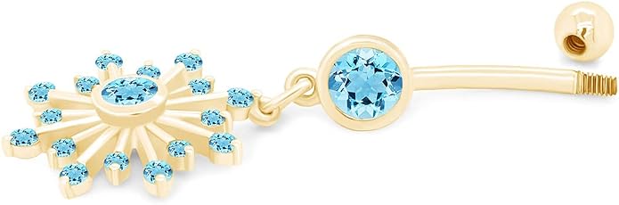 AFFY Snowflake Belly Button Ring for Women Simulated Birthstone, Round Cut Gemstone in 14K Gold Over 925 Sterling Silver, Navel Barbell Piercing Jewelry for Her