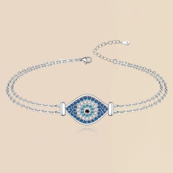 Fenthring Evil Eye Anklet Sterling Silver Protection Turkish Blue Eyes Ankle Bracelets Anklets for Women Chain Jewelry