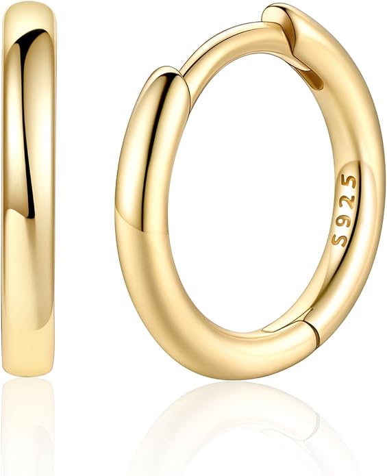 Silvora 14K Gold Plated Huggie Hoop Earrings for Women, Small Sterling Silver Hoops, Hypoallergenic Cartilage Earrings for Sensitive Ears 8/10/12/14/16/18/20MM