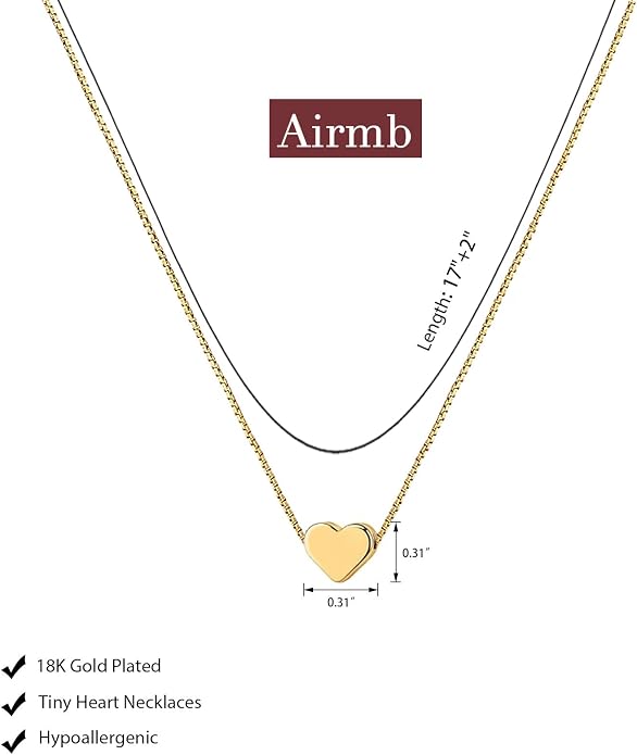 Airmb Heart Necklace for Women Gold/Silver Plated Trendy Heart Choker Lover Pendant Hypoallergenic Fashion Gold/Silver Necklace for Women Love Jewelry Gift for Women Girlfriend