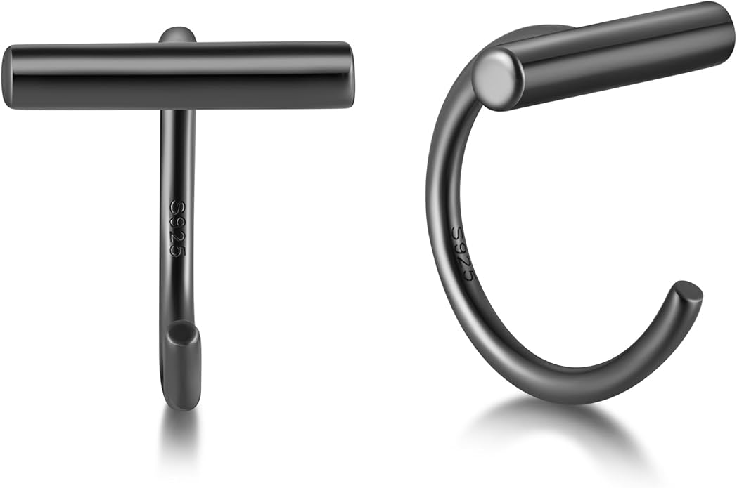 CHIC & ARTSY 925 Sterling Silver Half Hoop Earrings for Women, Small Huggie Hoops Set with Ball Bar Star Moon Cross & Pearl, Lightweight Comfort Fit Everyday & Sleep Earrings