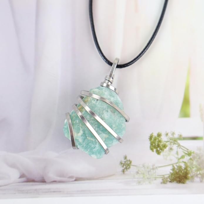 Natural Gemstone Pendant Necklace For Men & Women Spiritual Jewelry Wire Wrapped Gemstone Chakra Necklaces Real Stones For Him & Her