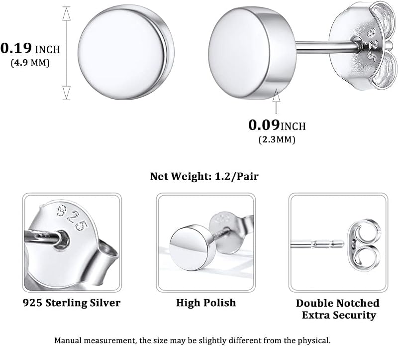 ChicSilver 925 Sterling Silver Earrings Dainty Bar/Circle/Triangle/Star/Ball Stud Earrings for Women with Gift Box, Hypoallergenic Earrings for Sensitive Ears