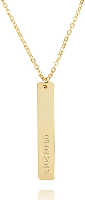 Personalized Engraved Bar Necklace - Unique Customizable Pendant for Any Occasion - Name, Date, Coordinates, Soundwave, Morse Code & More - Meaningful Gift for Loved Ones