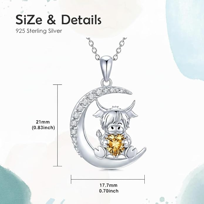 PROESS Animal Birthstone Necklace 925 Sterling Silver Otter/Axolotl/Hippo/Elephant/Dachshund/Monkey/Red Panda Pendant Necklace Animal Birthstone Jewelry Gifts for Women