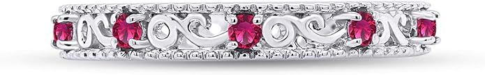 Jewel Zone US Filigree Eternity Wedding Band Ring for Women, Round Cut Simulated Gemstone Stackable Promise Ring in 14K Gold Plated 925 Sterling Silver Band Width 3.5mm – Elegant Jewelry for Her