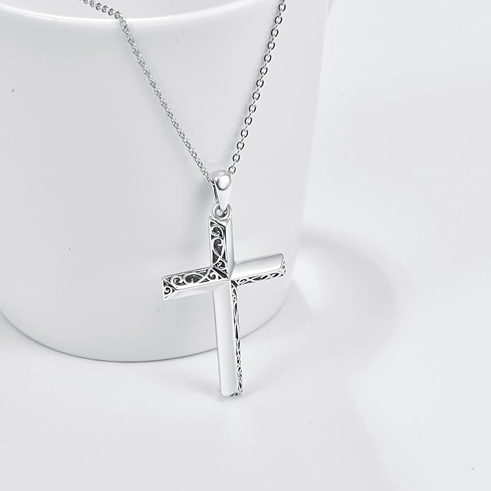 PRAYMOS Cross Necklace for Women Men, 925 Sterling Silver Simple Dainty Cross Necklace, Christian Religious Jewelry, Mothers Day Fathers Day Anniversary Birthday Gift