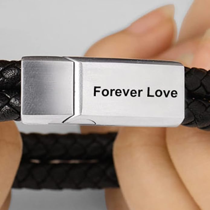 ChainsHouse Mens Wrap Braided Leather Black Bead Bracelets Bangles, Vintage Star of David/Wing Skull/Templar Cross Genuine Leather Bracelet, Customize Available, Size 7.5/8.3/9.0 Inch, Send Gift Box