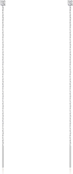 S.Leaf Gold Chain Threader Earrings for Women Trendy 925 Sterling Silver Hypoallergenic Cubic Zirconia Backless Ardant Chain Duster Threader Double Piercing Pull Through Earrings for Women Girls Birthday Gifts