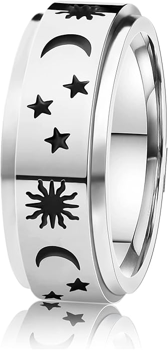LAOYOU Fidget Anxiety Ring for Men | 8mm Spinner Band for Calming, Worry, Stress Relief & Mindfulness | Hypoallergenic Stainless Steel Comfort Fit Non Tarnish
