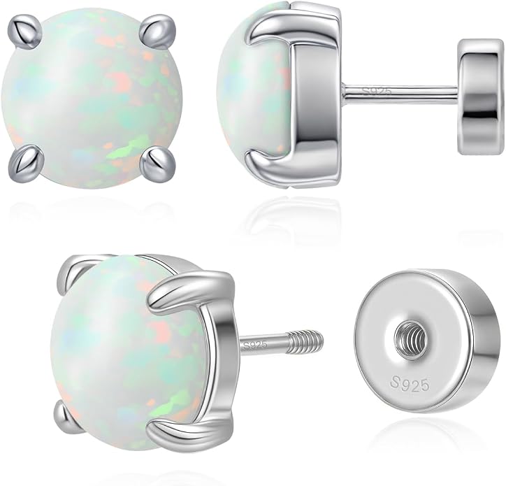 Heart Birthstone Flat Back Stud Earrings, 925 Sterling Silver 18K White Gold Plated, Poke-Free Comfortable Sleep Hypoallergenic Personalized Ear Piercing Jewelry, Mother's Day Birthday Gifts for Women