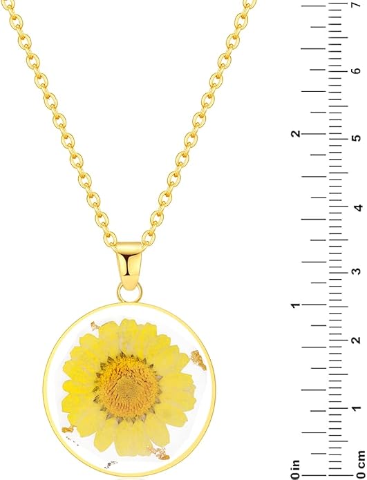 AUNTESIGN Forget-Me-Not and Queen Anne's Lace Pressed Wildflower Necklace | Birth Month Flowers Necklace | Gold/Silver Pressed Flower Jewelry | Mother's Day | Gift For Her