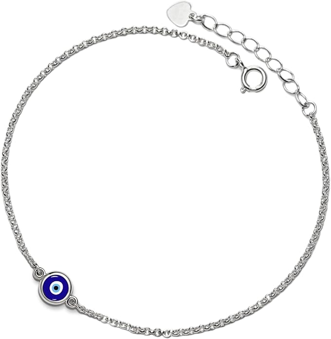 PERIMADE Evil Eye Anklets for Women, Waterproof 925 Sterling Silver Lucky Blue Eye Ankle Bracelet, 18K Gold Plated Adjustable Chain Anklet Bracelet Dainty Beach Jewelry for Her